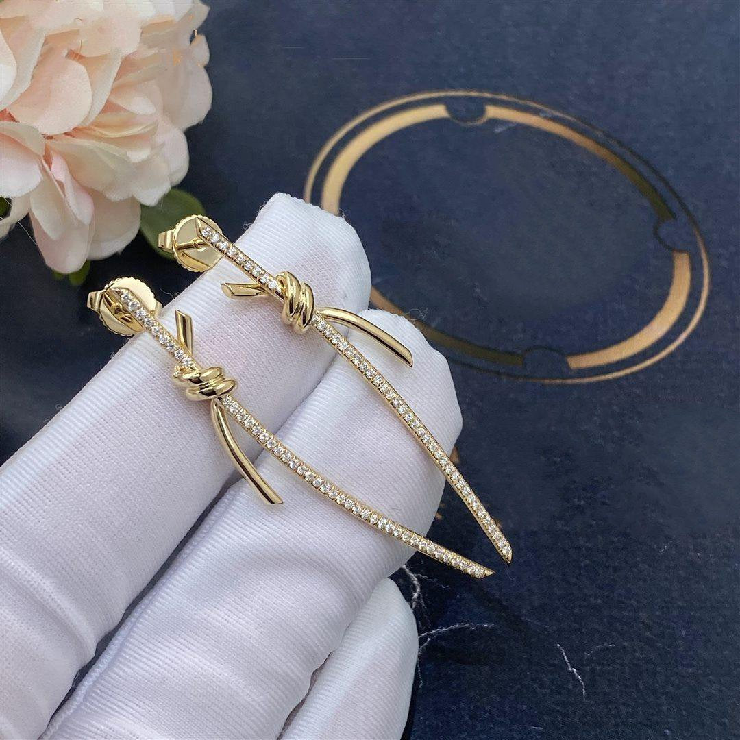 [⭐JeweliWhal]KNOT DROP EARRINGS IN YELLOW GOLD WITH DIAMONDS