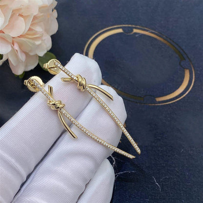 [⭐JeweliWhal]KNOT DROP EARRINGS IN YELLOW GOLD WITH DIAMONDS