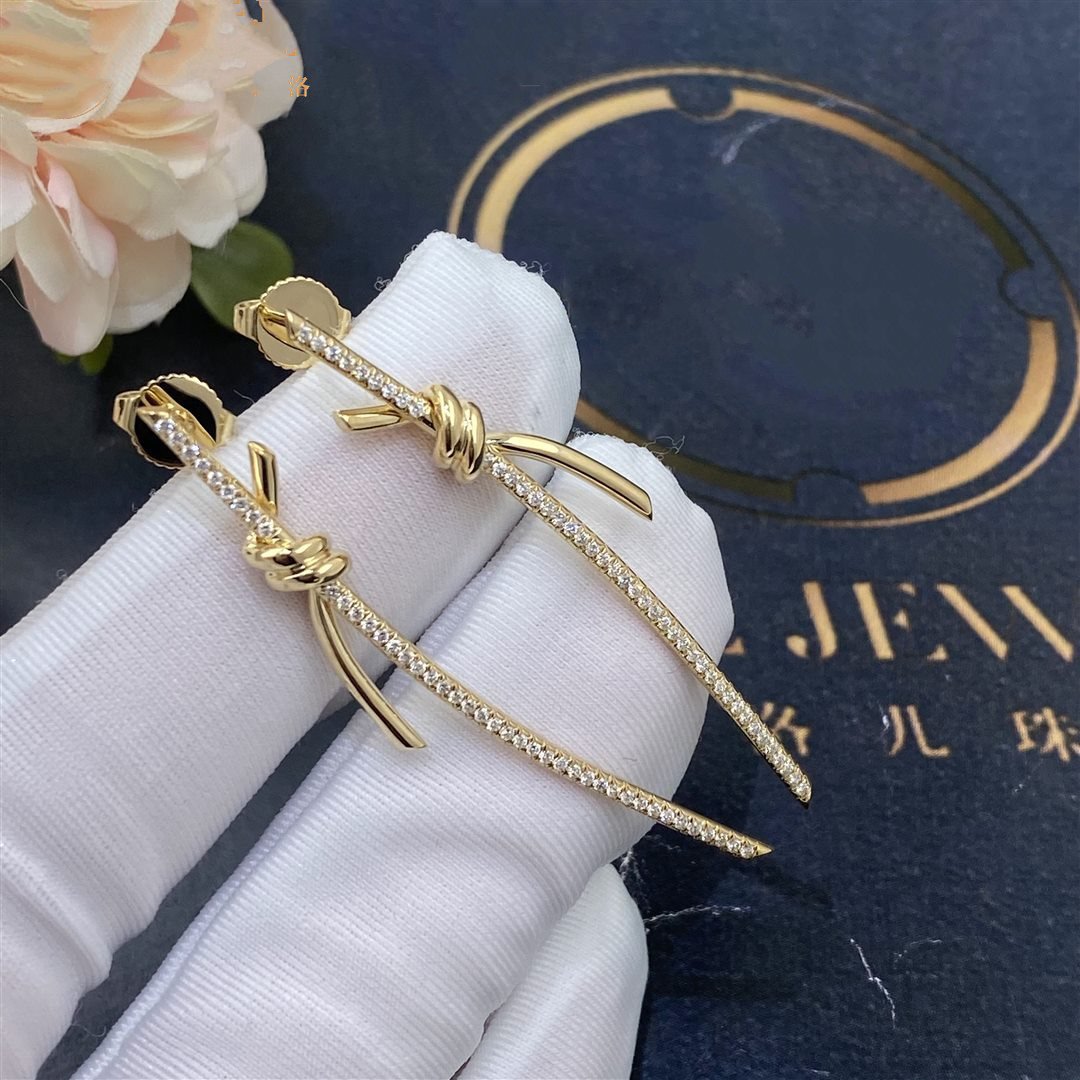 [⭐JeweliWhal]KNOT DROP EARRINGS IN YELLOW GOLD WITH DIAMONDS