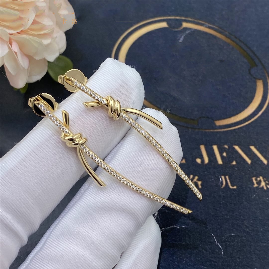 [⭐JeweliWhal]KNOT DROP EARRINGS IN YELLOW GOLD WITH DIAMONDS
