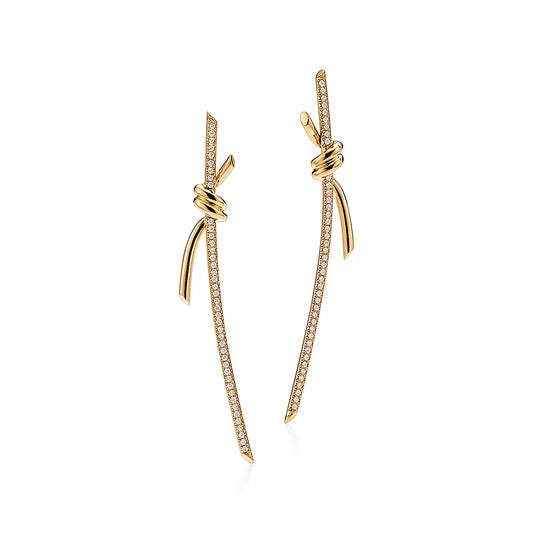 [⭐JeweliWhal]KNOT DROP EARRINGS IN YELLOW GOLD WITH DIAMONDS