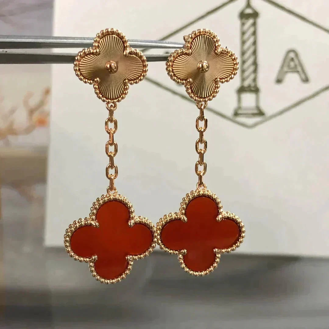 [⭐⭐JeweliWhal]CLOVER 2 MOTIF  LASER CARNELIAN EARRINGS