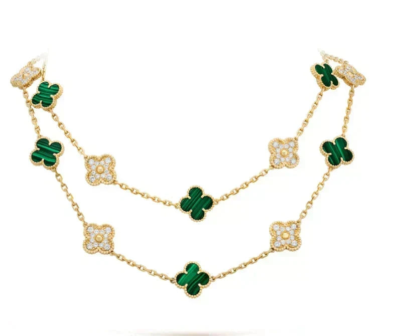 [⭐⭐JeweliWhal]CLOVER 20 MOTIFS MALACHITE DIAMOND NECKLACE