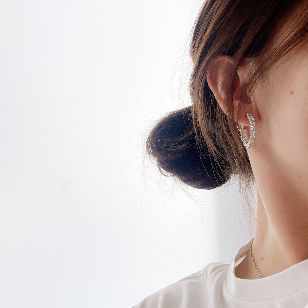 [⭐JeweliWhal]SILVER DIAMOND HOOP EARRINGS