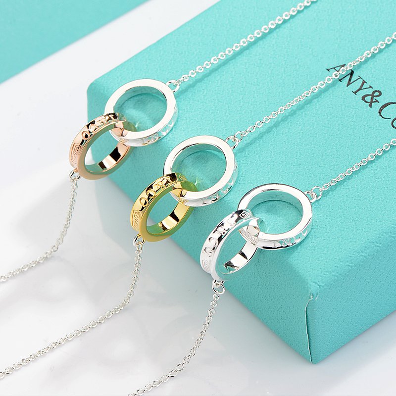 [⭐JeweliWhal]NECKLACE FEMALE DOUBLE RING DOUBLE CIRCLE COUPLE PENDANT