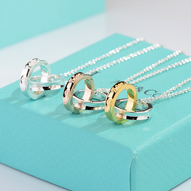 [⭐JeweliWhal]NECKLACE FEMALE DOUBLE RING DOUBLE CIRCLE COUPLE PENDANT