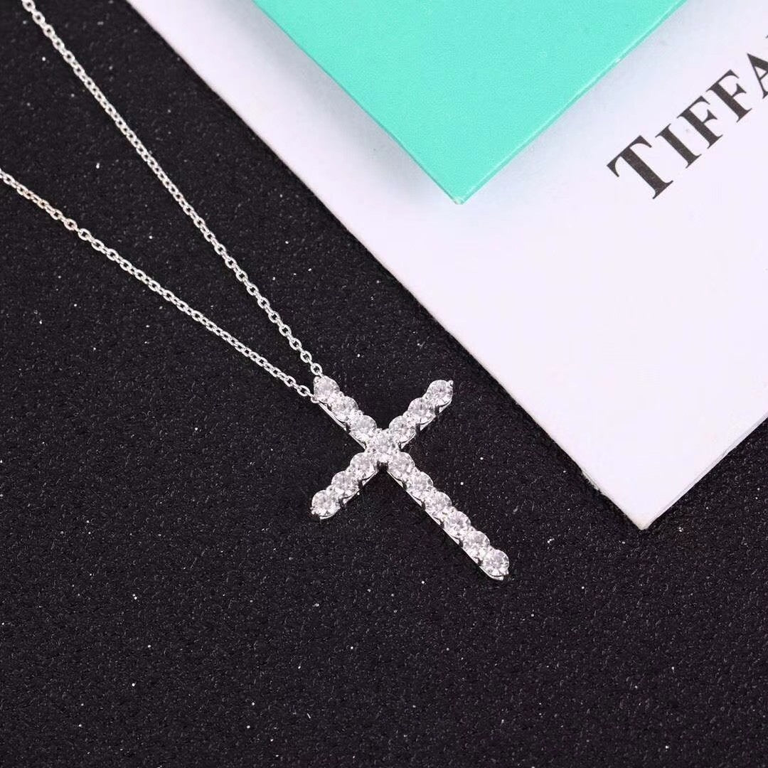 [⭐JeweliWhal]MOISSANITE STONE CROSS PENDANT NECKLACE SIMULATED DIAMOND CROSS CHOKER