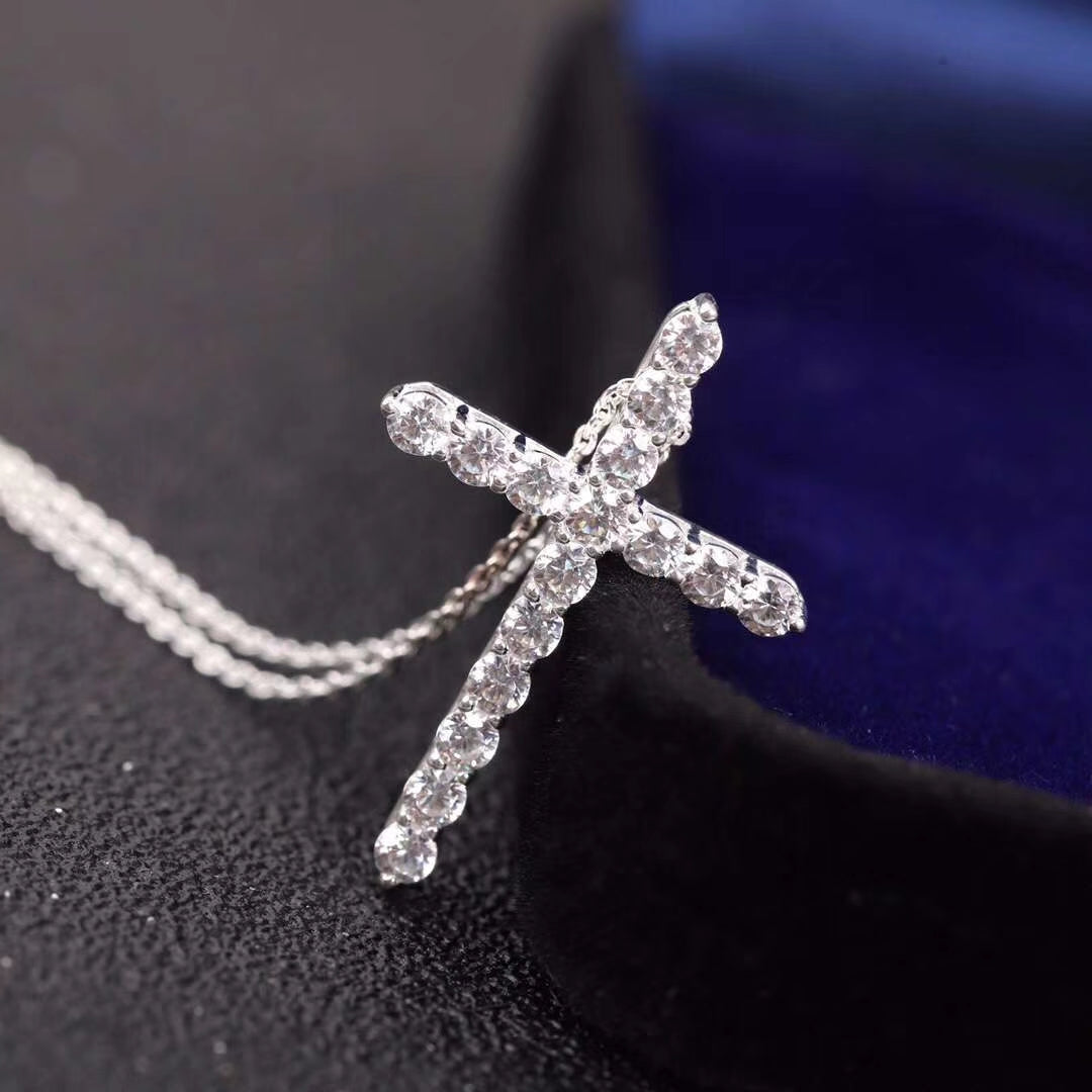[⭐JeweliWhal]MOISSANITE STONE CROSS PENDANT NECKLACE SIMULATED DIAMOND CROSS CHOKER