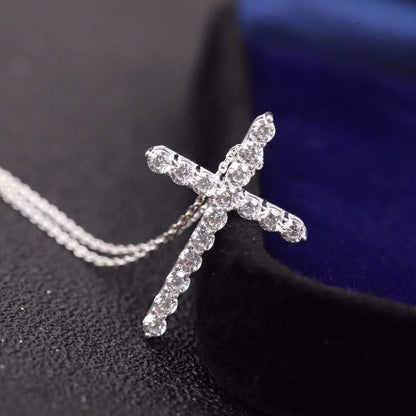 [⭐JeweliWhal]MOISSANITE STONE CROSS PENDANT NECKLACE SIMULATED DIAMOND CROSS CHOKER