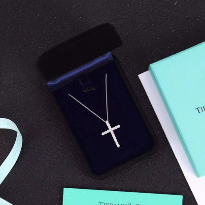 [⭐JeweliWhal]MOISSANITE STONE CROSS PENDANT NECKLACE SIMULATED DIAMOND CROSS CHOKER