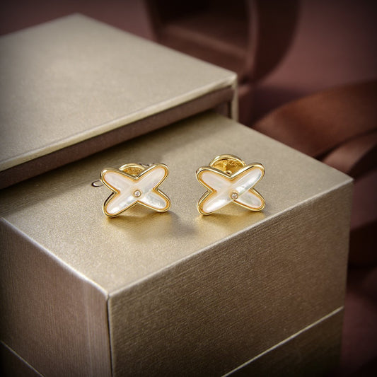 [⭐⭐JeweliWhal]JEUX DE WHITE MOP GOLD DIAMOND EARRINGS