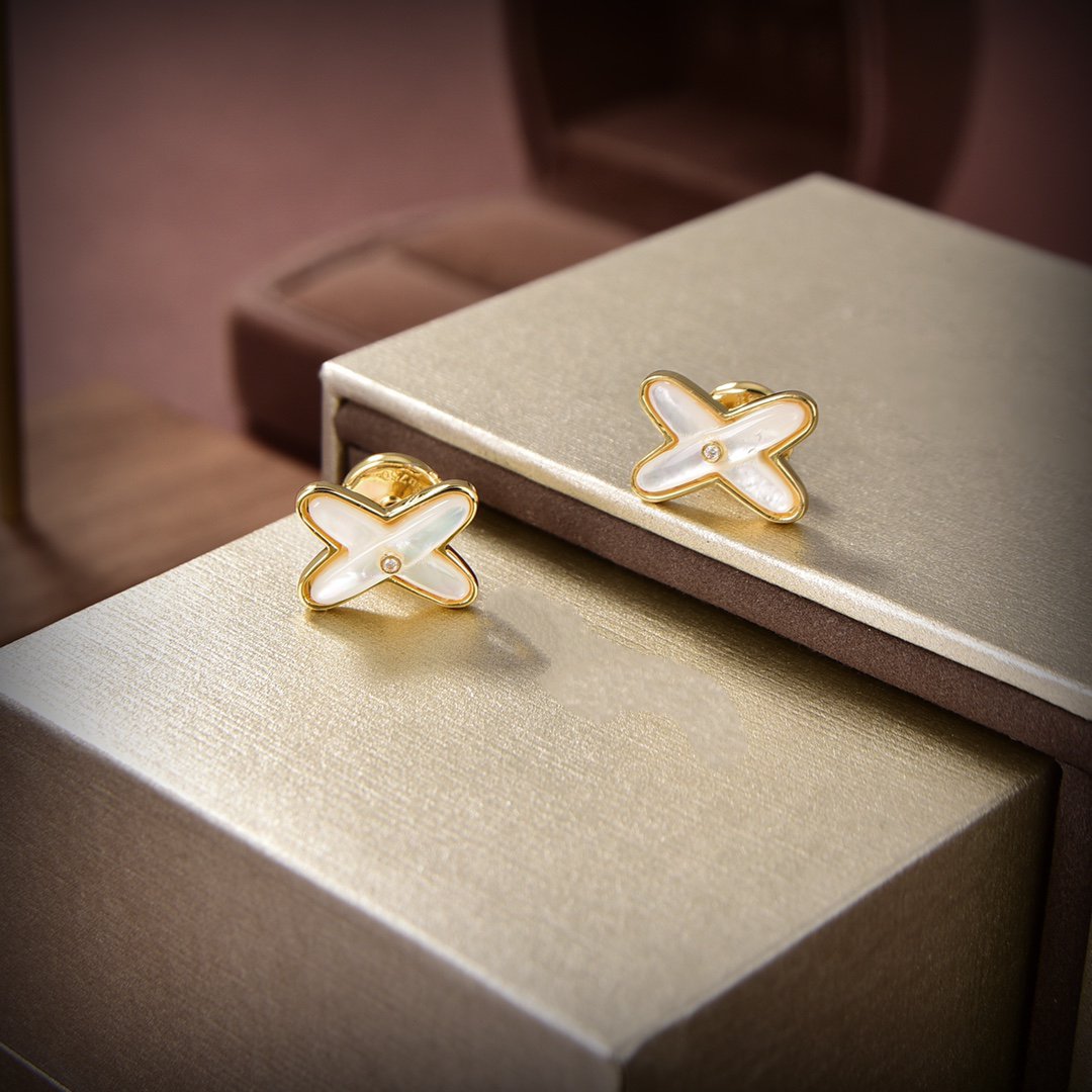 [⭐⭐JeweliWhal]JEUX DE WHITE MOP GOLD DIAMOND EARRINGS