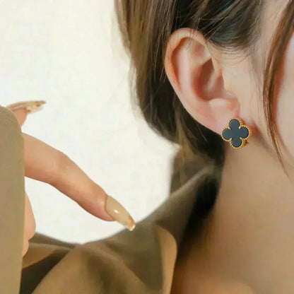 [⭐⭐JeweliWhal]CLOVER MEDIUM 1 MOTIFS  ONYX STUD EARRINGS