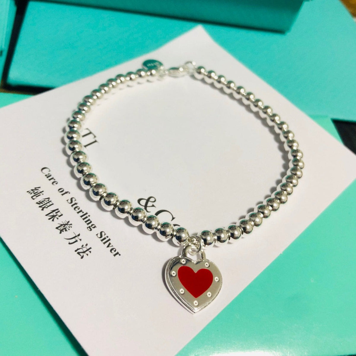 [⭐JeweliWhal]LOVE TIFFANY RED HEART TAG BEAD BRACELET