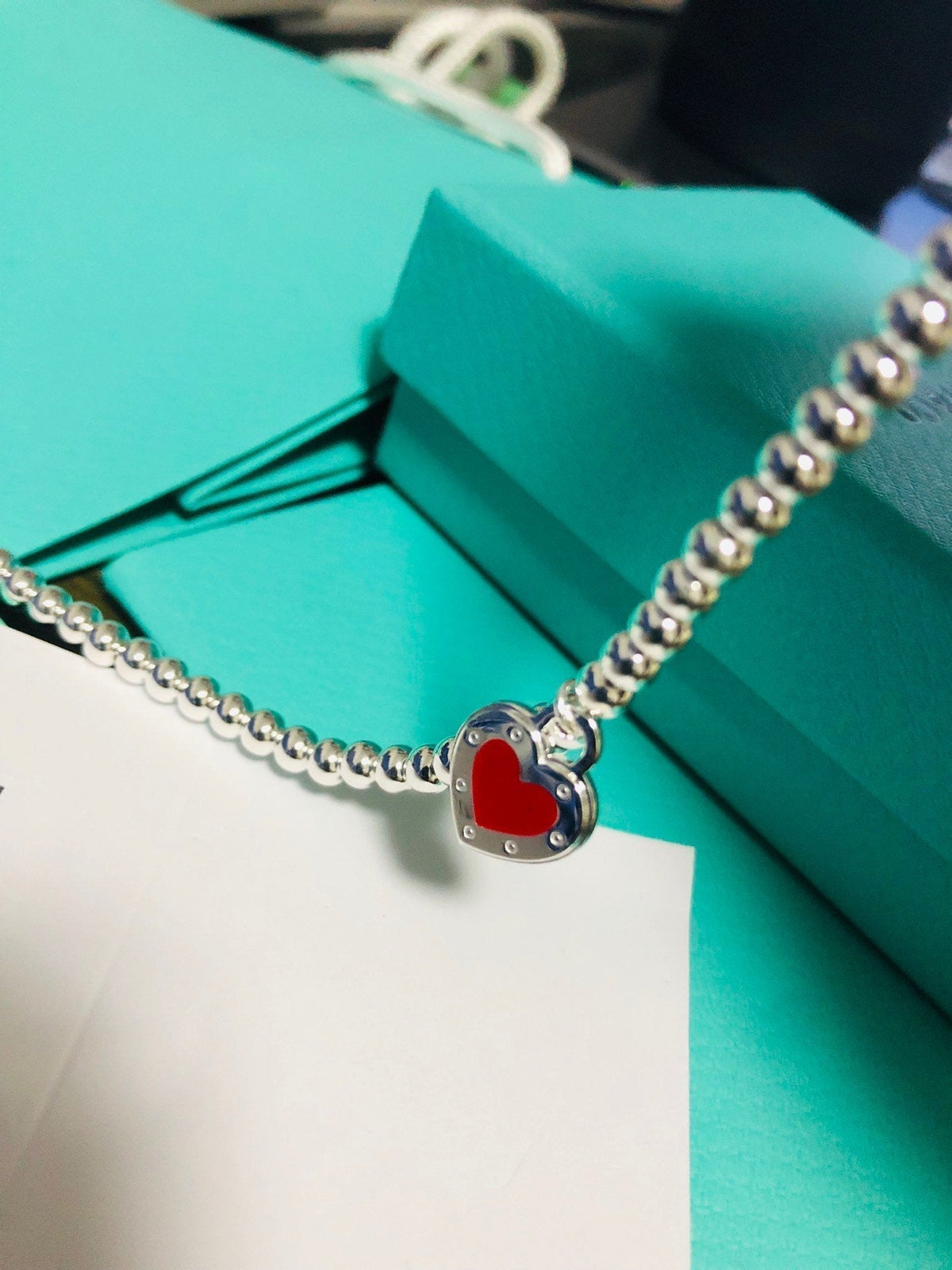 [⭐JeweliWhal]LOVE TIFFANY RED HEART TAG BEAD BRACELET