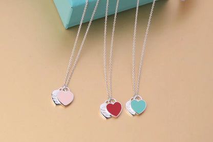 [⭐JeweliWhal]DOUBLE HEART TAG PENDANT SILVER MINI NECKLACE