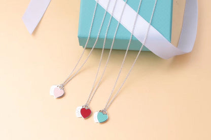 [⭐JeweliWhal]DOUBLE HEART TAG PENDANT SILVER MINI NECKLACE