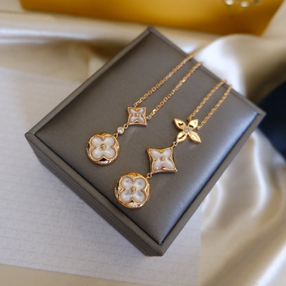 [⭐⭐JeweliWhal]COLOR BLOSSOM LARIAT NECKLACE PINK GOLD WHITE MOTHER PEARL AND DIAMOND