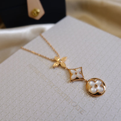 [⭐⭐JeweliWhal]COLOR BLOSSOM LARIAT NECKLACE PINK GOLD WHITE MOTHER PEARL AND DIAMOND