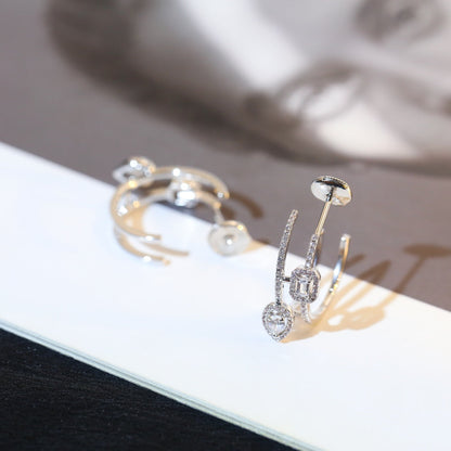 [⭐⭐JeweliWhal]CREOLES MY TWIN 2 RANGS SILVER DIAMOND EARRINGS
