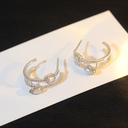 [⭐⭐JeweliWhal]CREOLES MY TWIN 2 RANGS SILVER DIAMOND EARRINGS