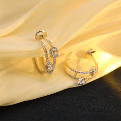 [⭐⭐JeweliWhal]CREOLES MY TWIN 2 RANGS SILVER DIAMOND EARRINGS