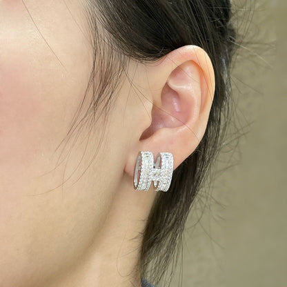 [⭐⭐JeweliWhal]H STUD EARRINGS WITH SILVER DIAMONDS