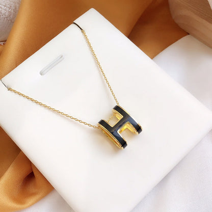 [⭐⭐JeweliWhal]HM CLIC BLACK ENAMEL GOLD NECKLACE