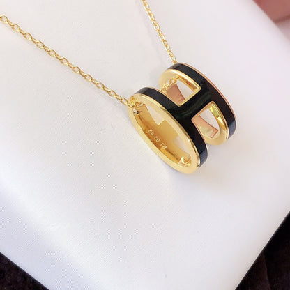 [⭐⭐JeweliWhal]HM CLIC BLACK ENAMEL GOLD NECKLACE