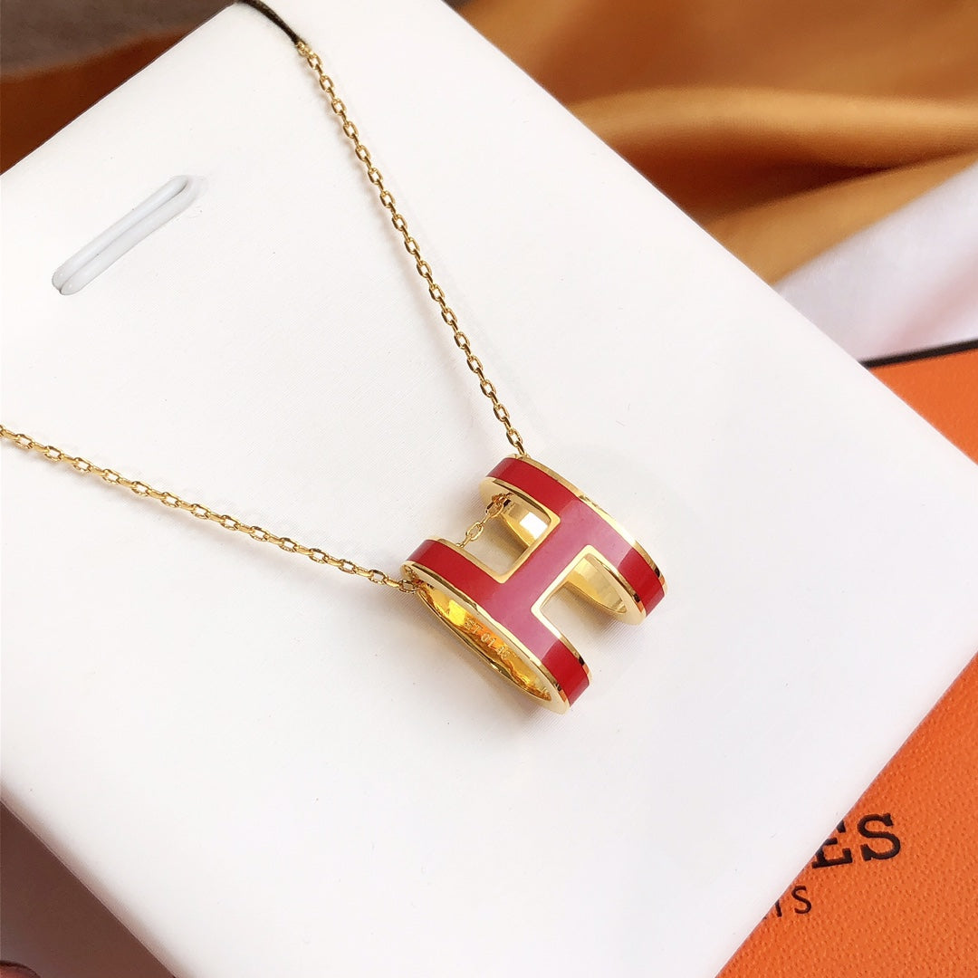[⭐⭐JeweliWhal]HM CLIC RED ENAMEL GOLD NECKLACE