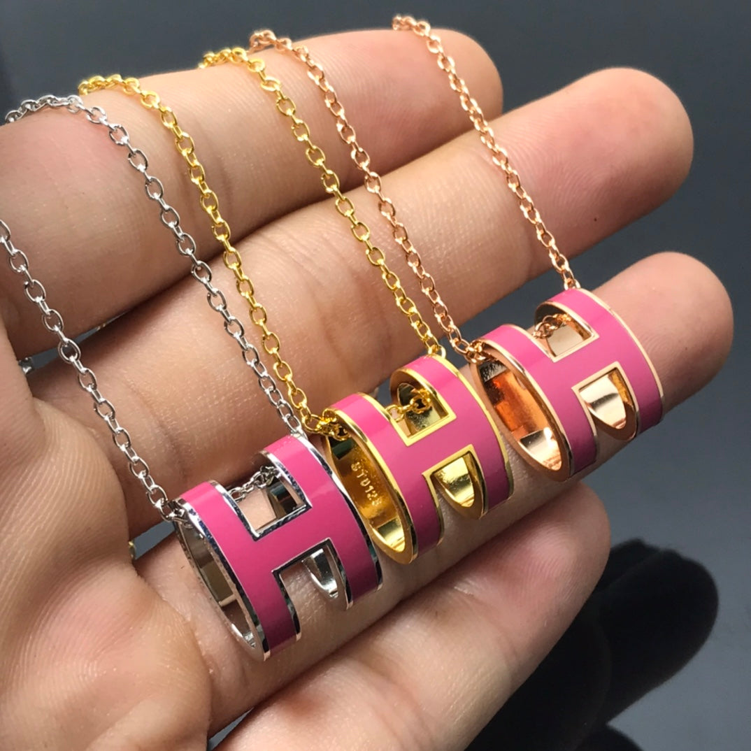 [⭐⭐JeweliWhal]H NECKLACE PINK