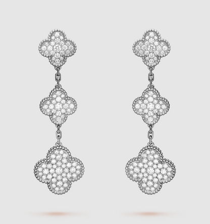 [⭐⭐JeweliWhal]CLOVER 3 MOTIF DIAMOND SILVER DROP EARRINGS