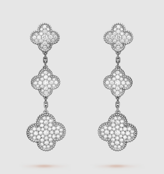 [⭐⭐JeweliWhal]CLOVER 3 MOTIF DIAMOND SILVER DROP EARRINGS