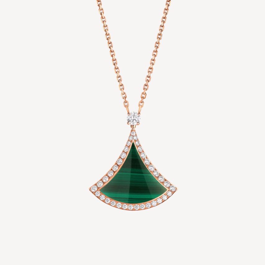 [⭐⭐JeweliWhal]DREAM MALACHITE DIAMOND PAVED PINK GOLD NECKLACE