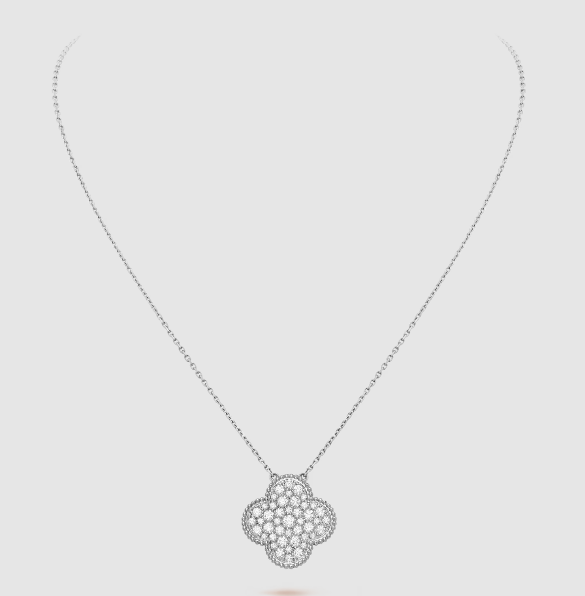 [⭐⭐JeweliWhal]CLOVER 25MM LARGE PENDANT DIAMOND PAVED SILVER NECKLACE