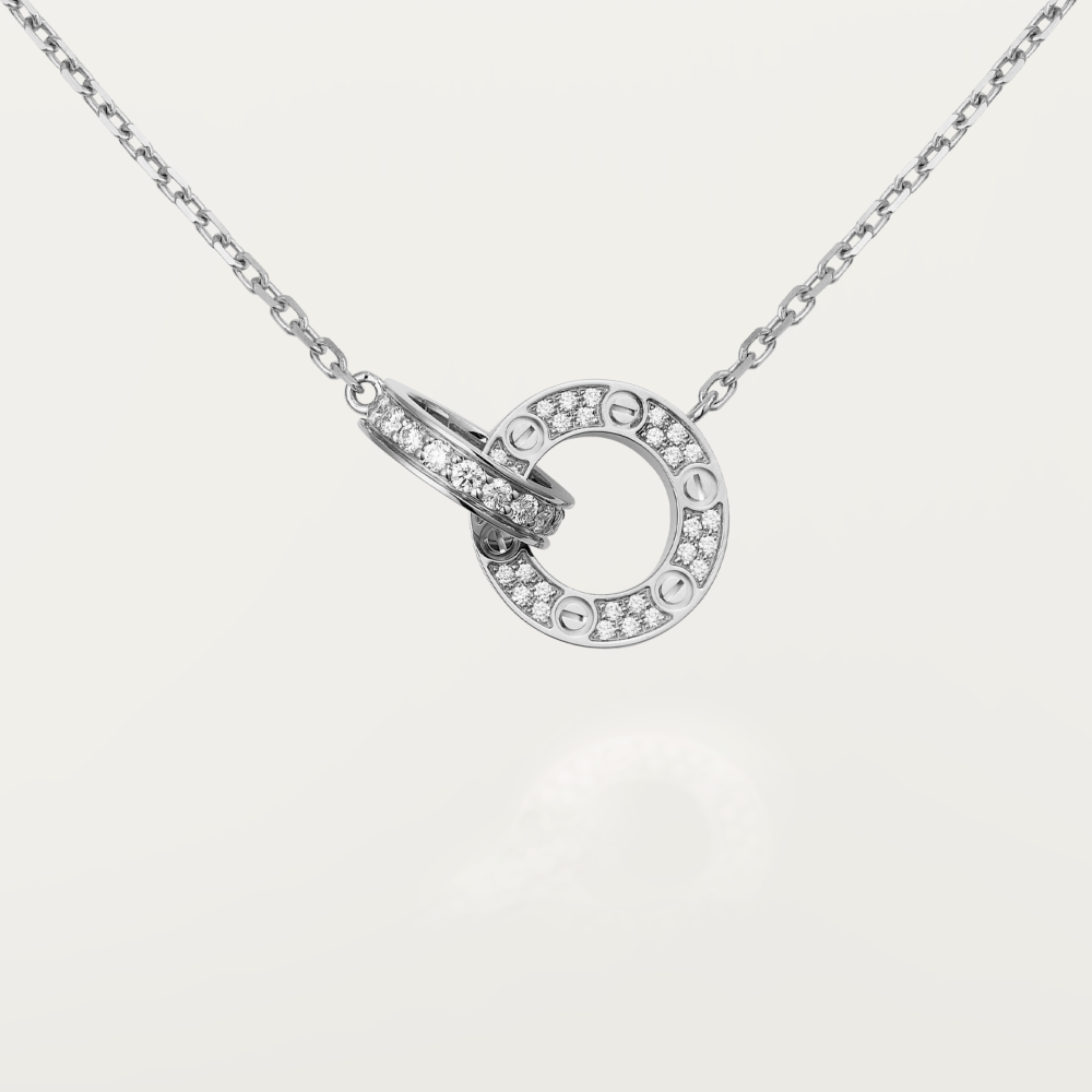 [⭐⭐JeweliWhal]LOVE 7.6MM NECKLACE ROSE GOLD AND SILVER  FULL DIAMOND