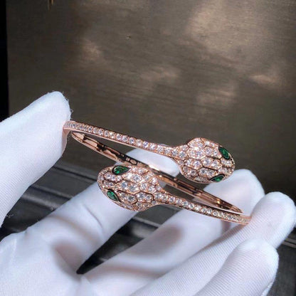 [⭐⭐JeweliWhal]SERPENTI BRACELET PINK GOLD MALACHITE DIAMOND DOUBLE SNAKE