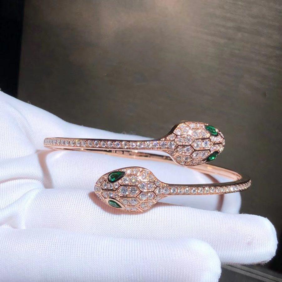 [⭐⭐JeweliWhal]SERPENTI BRACELET PINK GOLD MALACHITE DIAMOND DOUBLE SNAKE