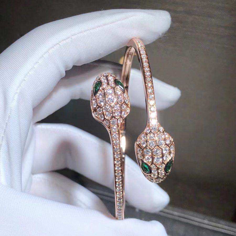 [⭐⭐JeweliWhal]SERPENTI BRACELET PINK GOLD MALACHITE DIAMOND DOUBLE SNAKE