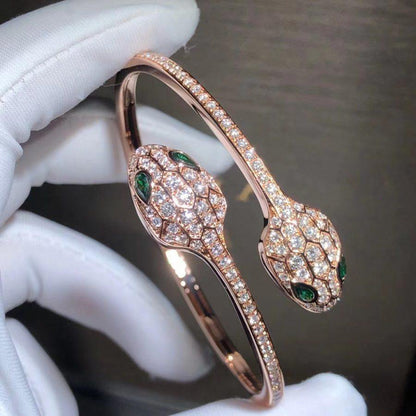[⭐⭐JeweliWhal]SERPENTI BRACELET PINK GOLD MALACHITE DIAMOND DOUBLE SNAKE