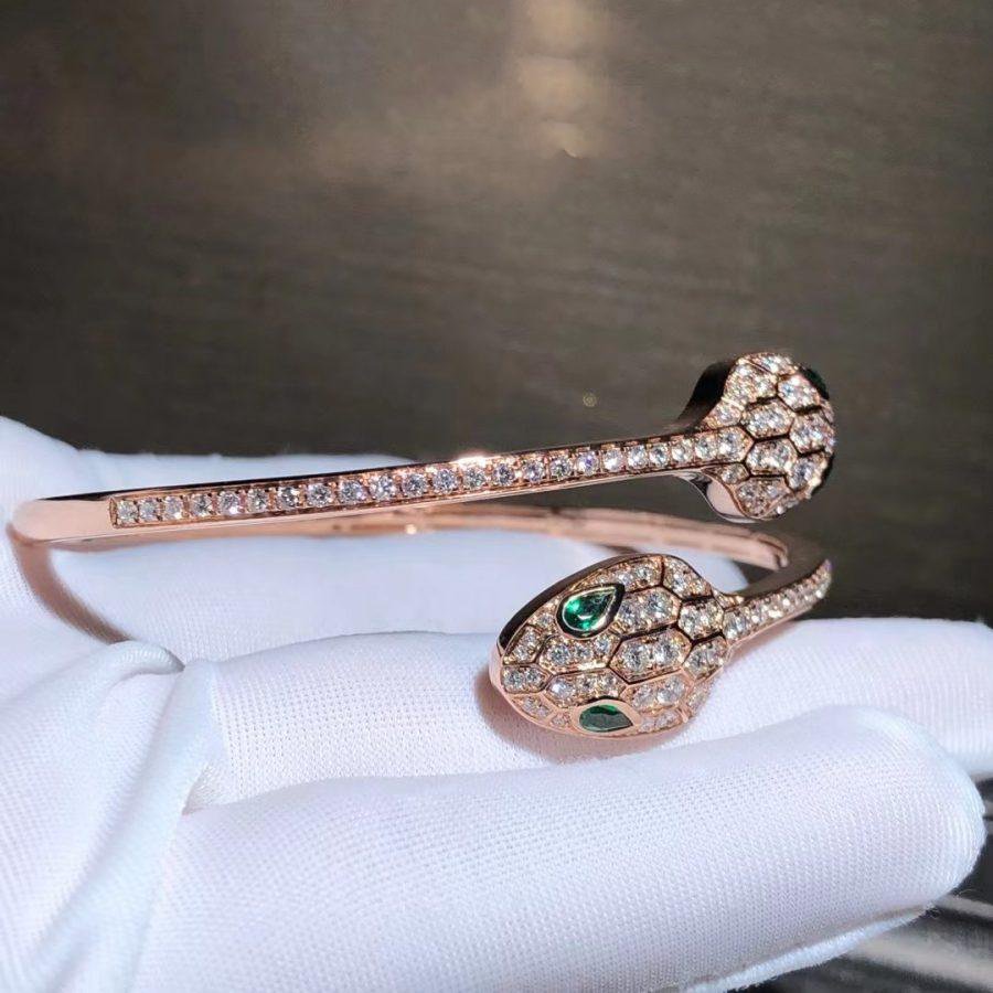 [⭐⭐JeweliWhal]SERPENTI BRACELET PINK GOLD MALACHITE DIAMOND DOUBLE SNAKE