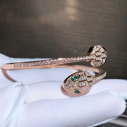 [⭐⭐JeweliWhal]SERPENTI BRACELET PINK GOLD MALACHITE DIAMOND DOUBLE SNAKE