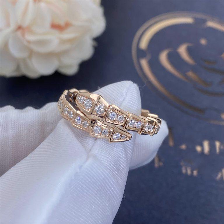 [⭐⭐JeweliWhal]SERPENTI RING PINK GOLD DIAMOND PAVED 4MM