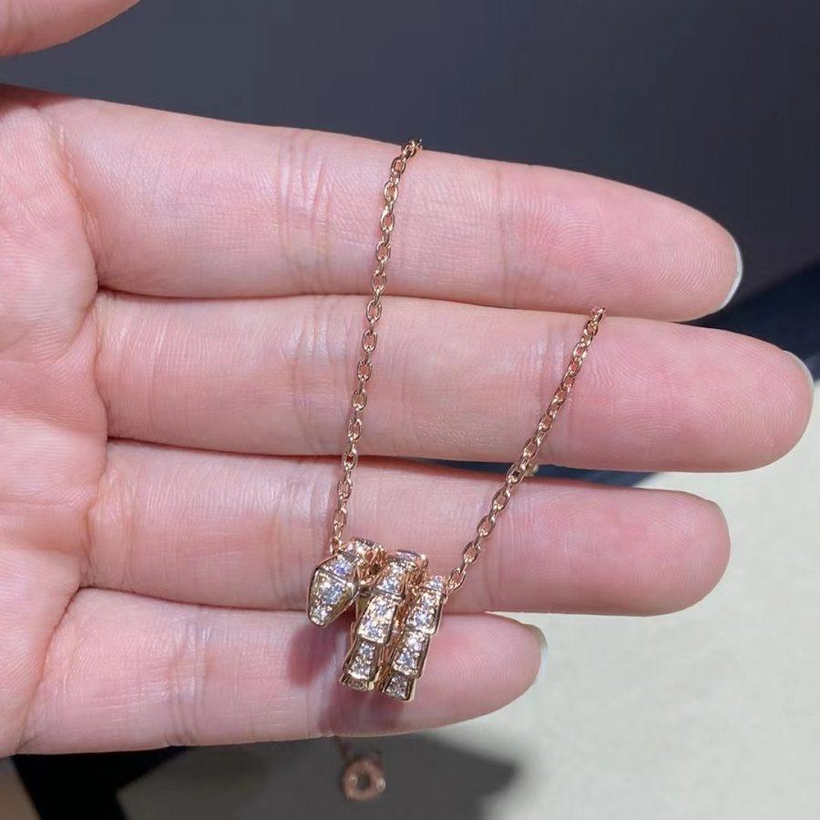 [⭐⭐JeweliWhal]SERPENTI PINK GOLD NECKLACE DOUBLE RING DIAMOND