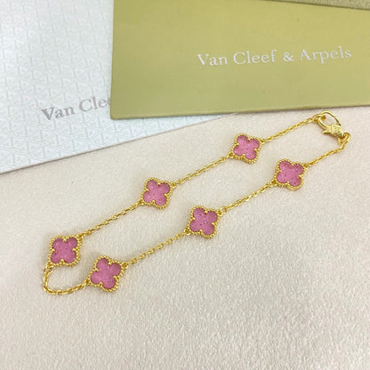 [⭐⭐JeweliWhal]2026 NEW CLOVER 6 MOTIF BUBBLE PINK ENAMEL BRACELET