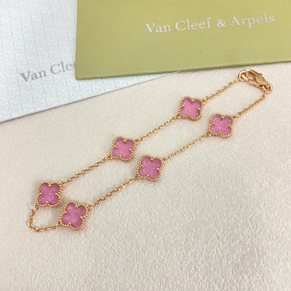 [⭐⭐JeweliWhal]2026 NEW CLOVER 6 MOTIF BUBBLE PINK ENAMEL BRACELET