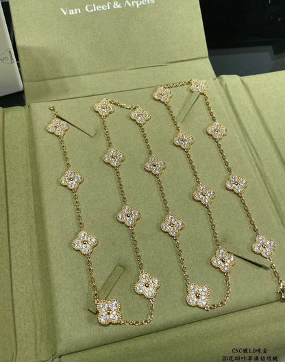 [⭐⭐JeweliWhal]CLOVER 20 MOTIFS FULL-DIAMOND NECKLACE