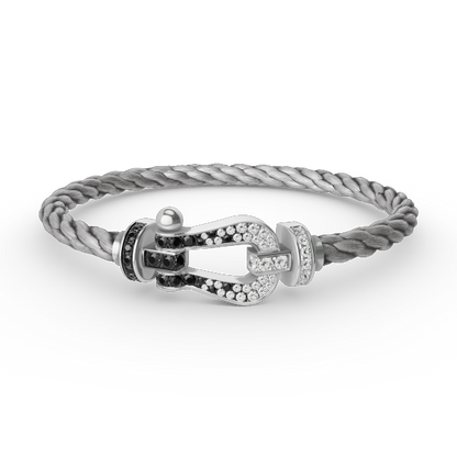 [⭐⭐JeweliWhal]FORCE LARGE HORSESHOE BLACK WHITE DIAMOND BRACELET SILVER