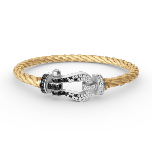 [⭐⭐JeweliWhal]FORCE LARGE HORSESHOE BLACK WHITE DIAMOND BRACELET SILVER