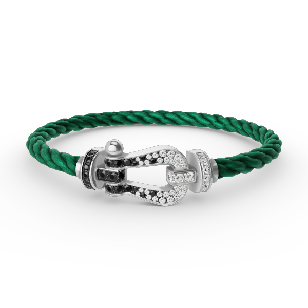 [⭐⭐JeweliWhal]FORCE LARGE HORSESHOE BLACK WHITE DIAMOND BRACELET SILVER